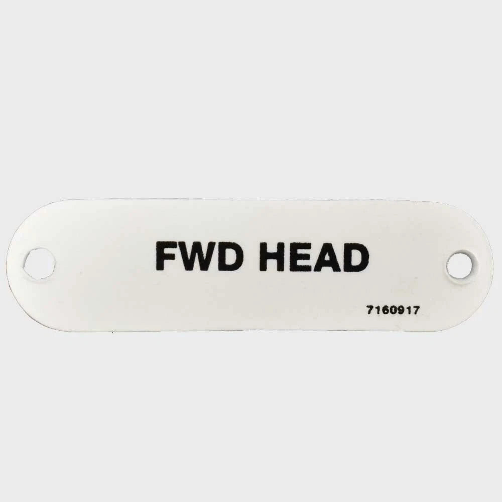 Carver Boat Forward Head Label 7160917 - 2 3/4 X 3/4 Inch White Plastic