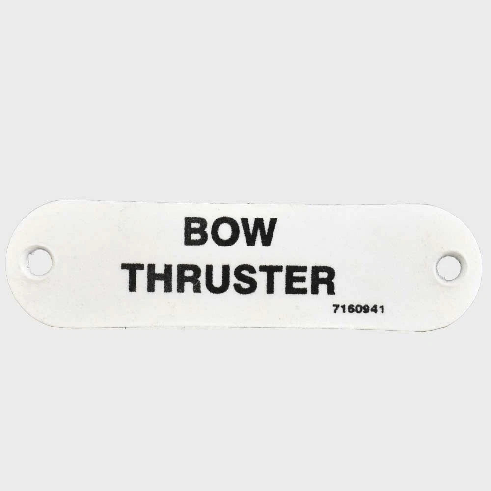 Carver Boat Bow Thruster Label 7160941 - 2 3/4 X 3/4 Inch White Plastic