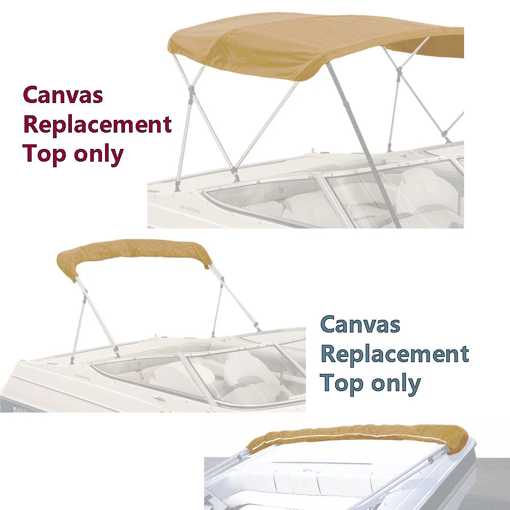 Bimini Top Boat Cover Canvas Fabric Tan with Boot Fits 3 Bow 72"L 54"- 60"W