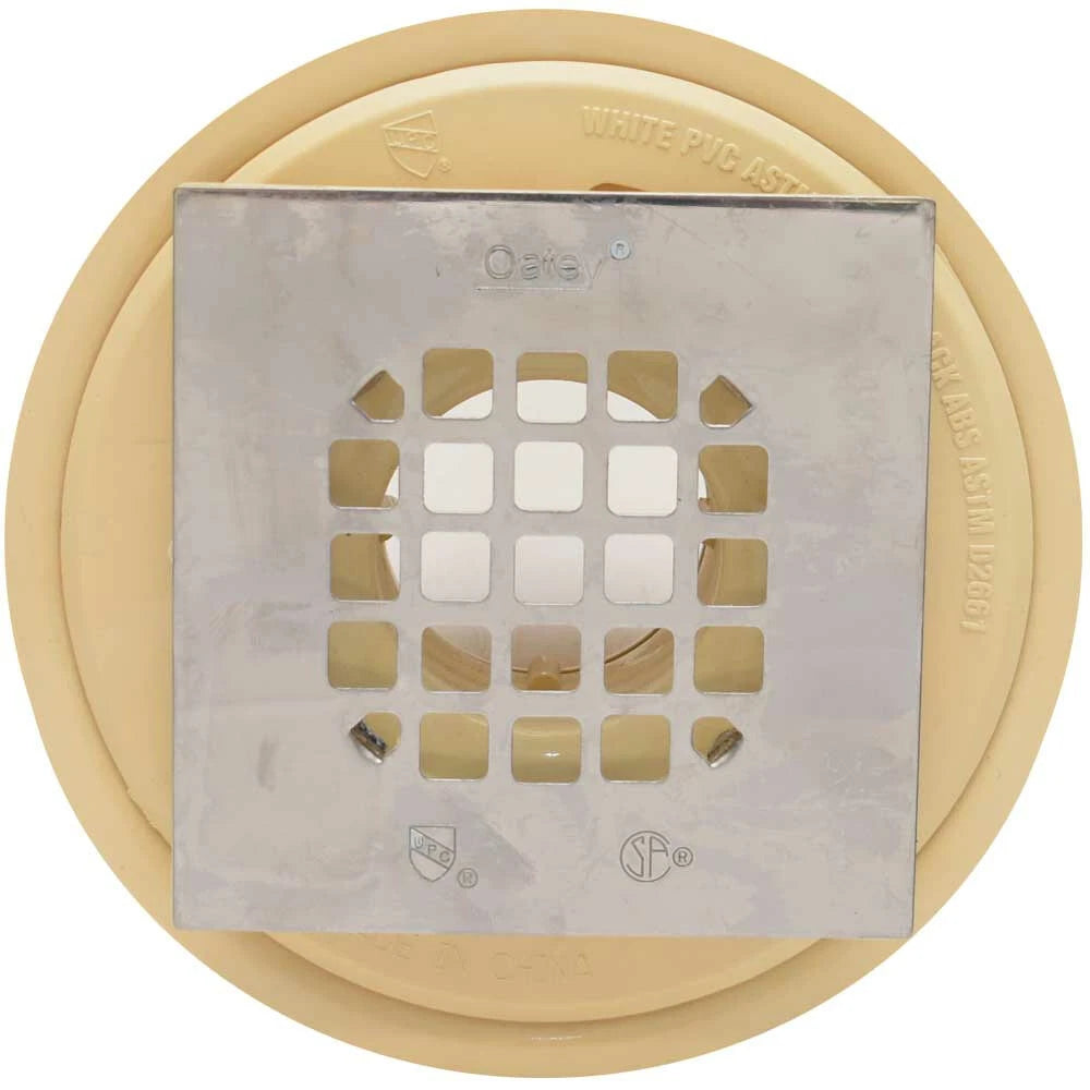 Oatey Boat Shower Drain 42237 - 2 3/4 Inch Square PVC Beige Tan