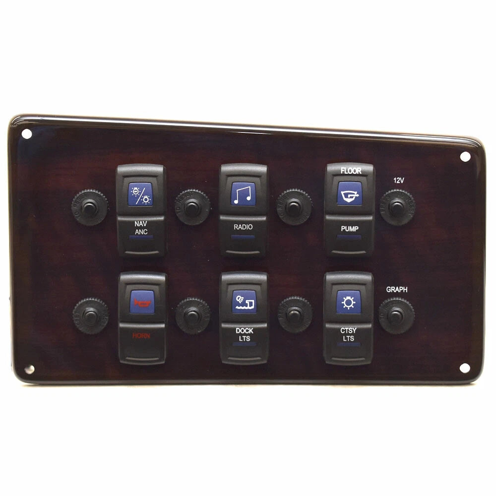 Smoker Craft Boat Dash Switch Panel 68258 - Lights Radio Horn Mahogany