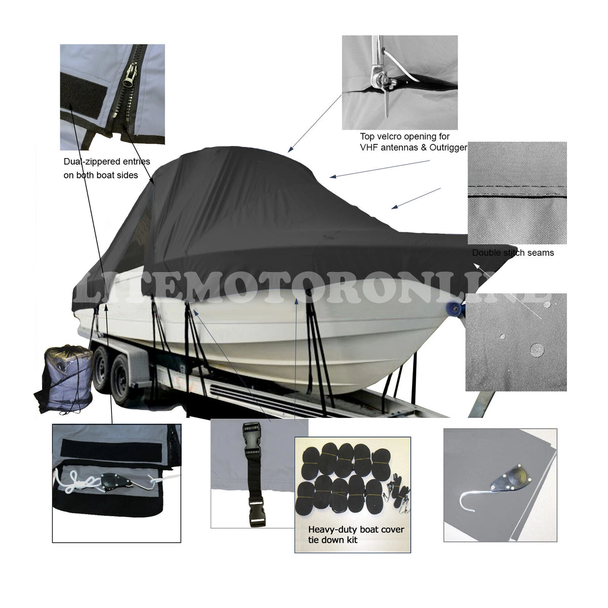 Edgewater 265EX Express Cruiser Cuddy T-Top Hard-Top Storage Boat Cover Black