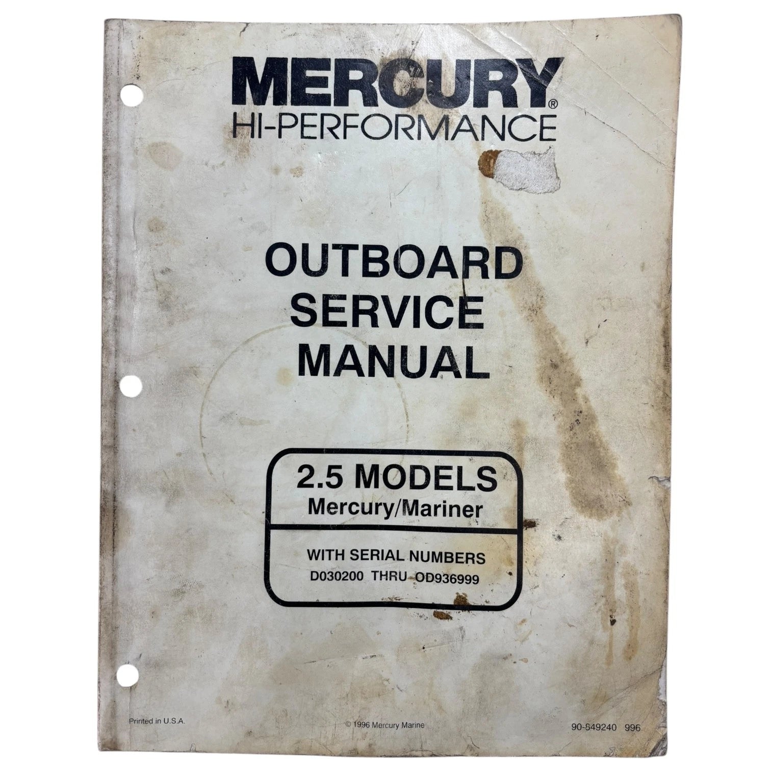 Mercury 90-849240, 2.5 Models Outboards Service Manual (1996)
