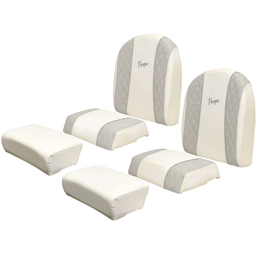 Ranger Boat Leaning Post Seat Cushions - Bay Series White Gray (6 PC)