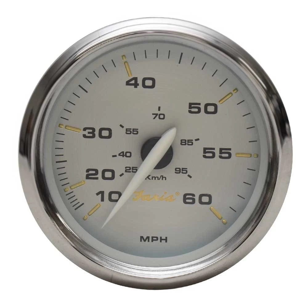 Faria Boat Speedometer Gauge SE9945B - Kronos Silver 60 MPH 3 1/4 Inch