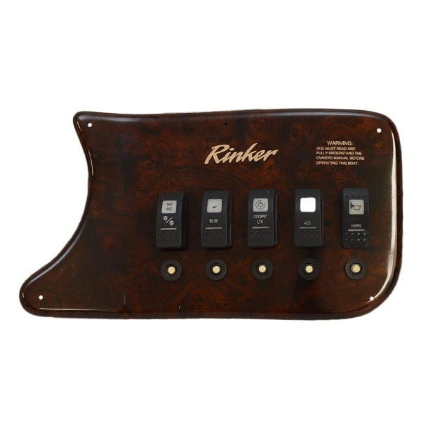 Rinker Boat Rocker Switch Panel 206349J - Faux Woodgrain with Gold Text