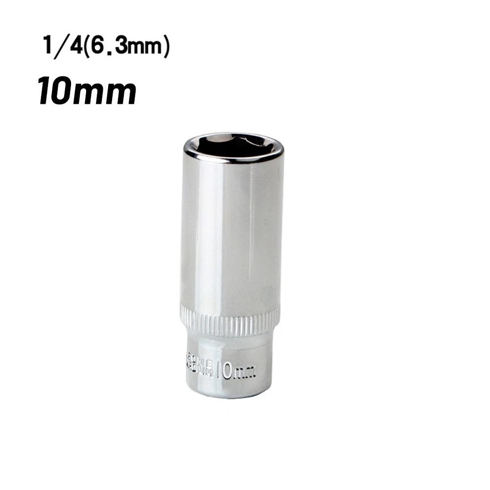 10mm Deep 1/4 - " 6.35mm Drive Socket 6 Point Chrome Vanadium Steel Square Tools