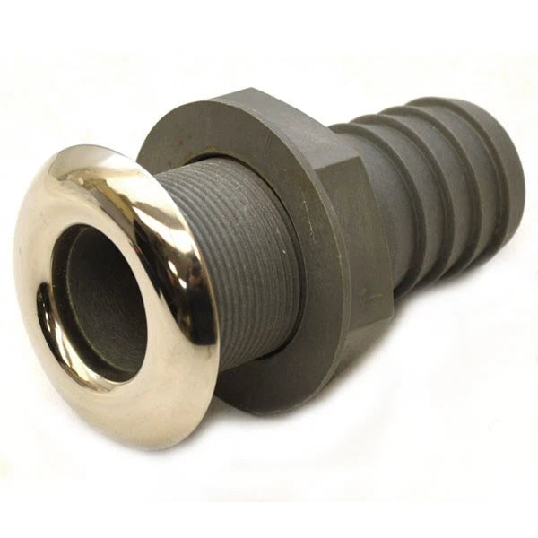 Boat Straight Thru Hull - 1 1/2 Inch Barbed Plastic Gray Polished
