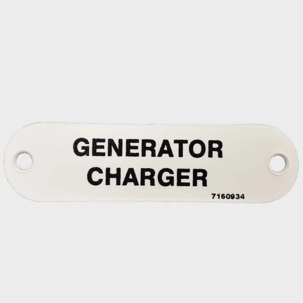 Carver Boat Generator Charger Label 7160934 - 2 3/4 X 3/4 Inch White Plastic