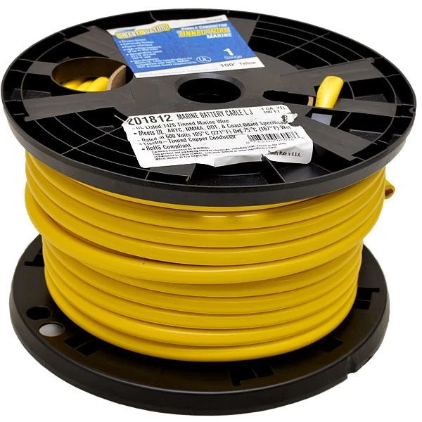 Smart Boat Marine Grade Battery Cable - 1 AWG Yellow (100 FT) Tinned