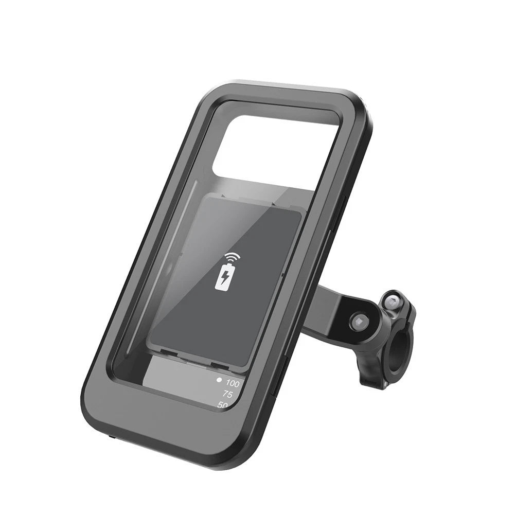 Motorcycle Phone Holder with Weather Resistant Features and Wireless Charging