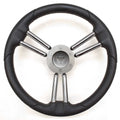 Boat Steering Wheel - 14 Inch Black Silver 3/4 Inch Keyway