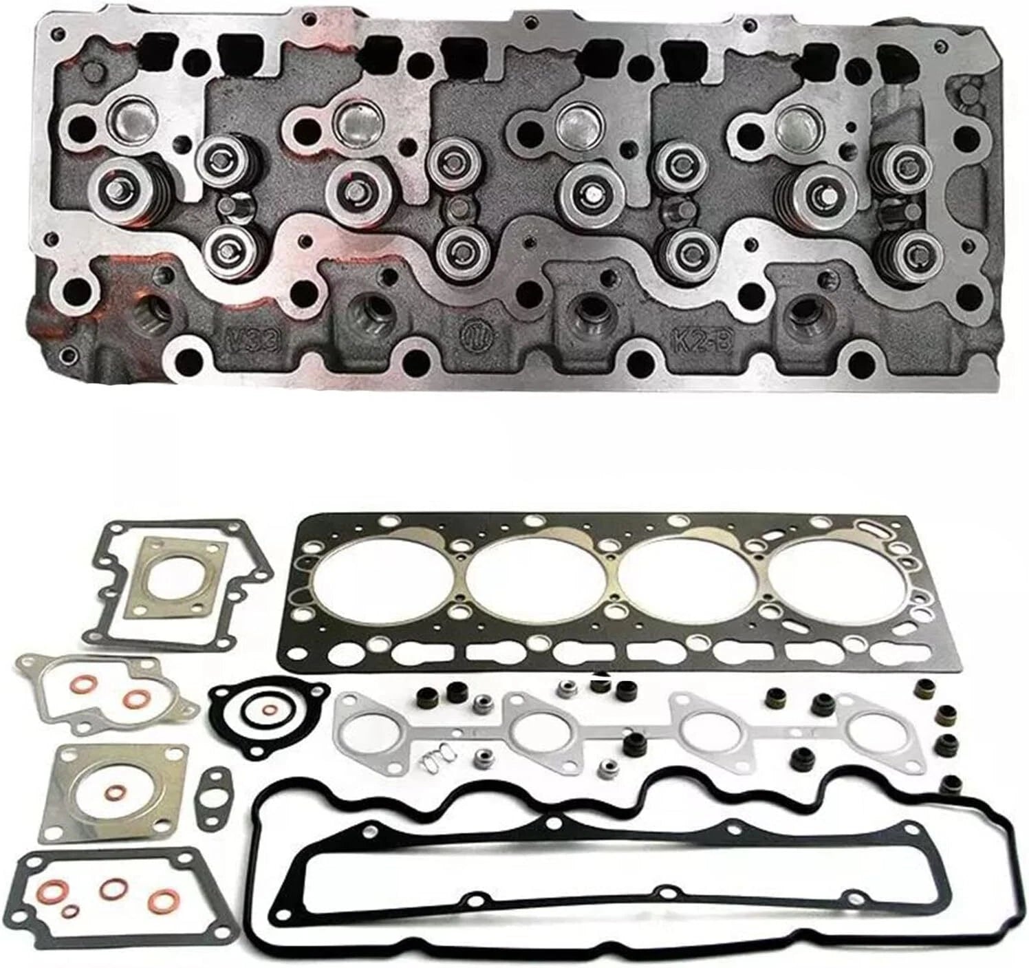 Cylinder Head Assembly & Full Gasket Set for Kubota V3300 V3600 12V Engine