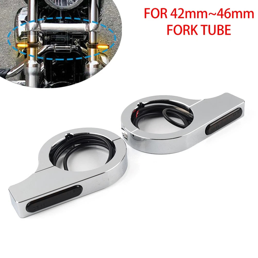 Motorcycle Chrome LED Fork Turn Signal Light Indicator Amber for Harley Touring