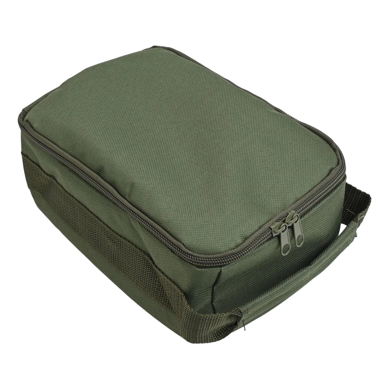 Diverse Compartment Layout in a Stylish Green Fishing Reel Storage Bag