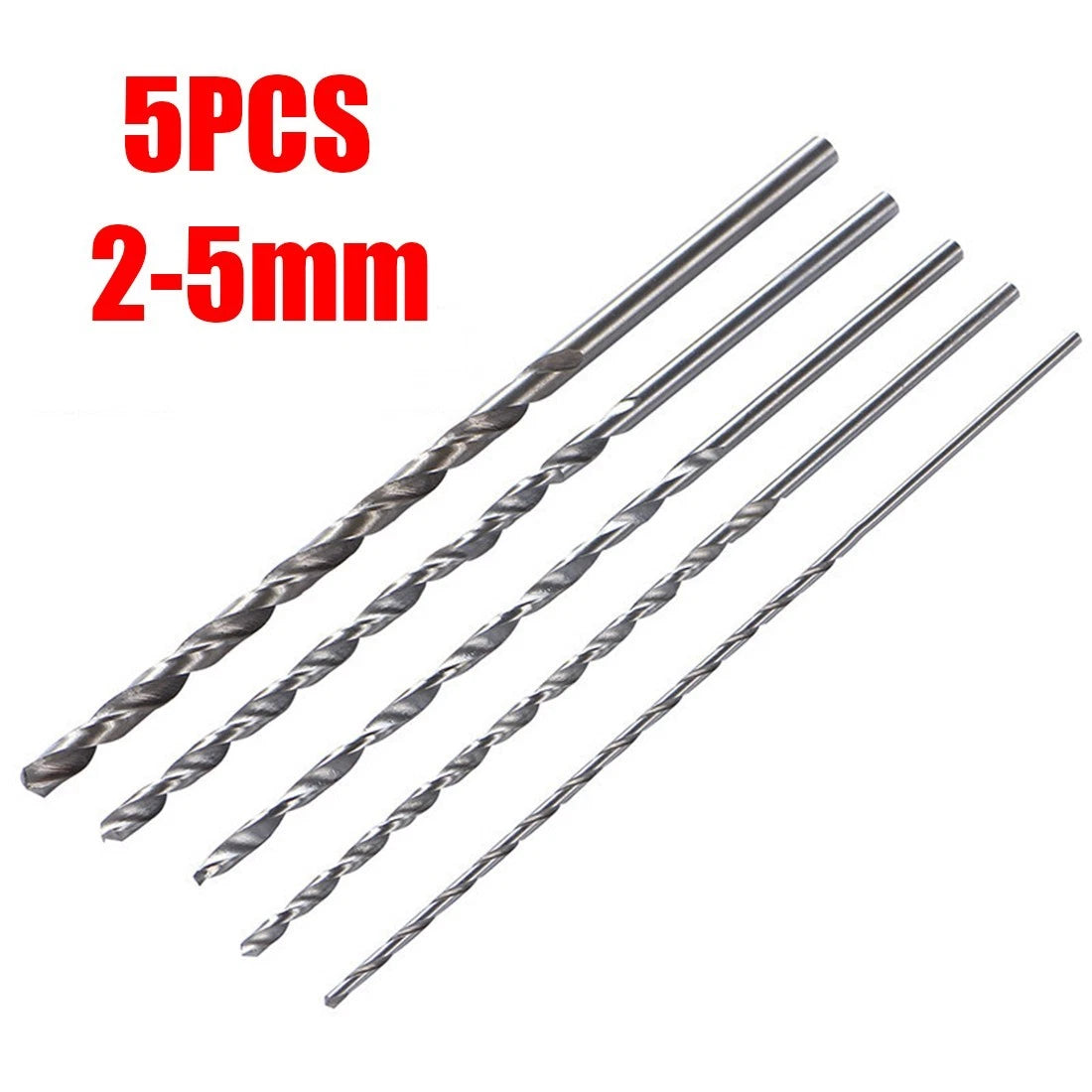 5pcs Drill Bit 150mm 2-5mm Extra Long Straight Shank Set Plastic Aluminum