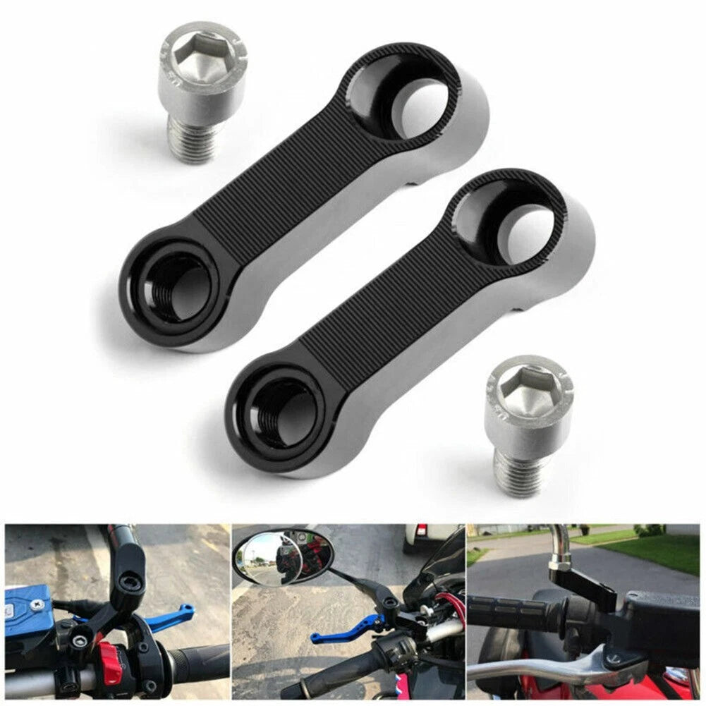 2*/10mm Motorcycle Rearview Mirror Mount Riser Extender CNC Adapter Bolts Kits