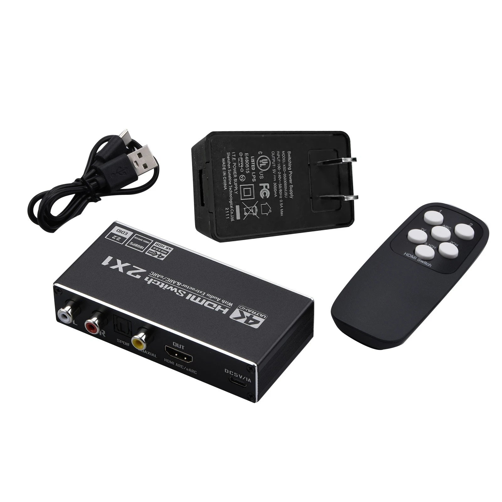 4K-HDMI Audio Extractor Splitter 2 in 1 Out HDMI ARC Audio Switcher Selector