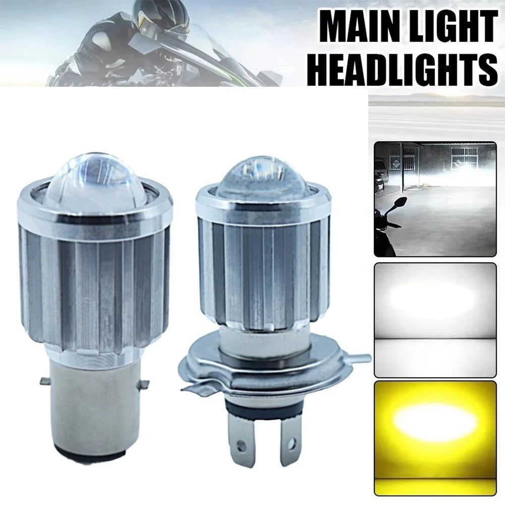 Motorcycle Headlight LED H4 BA20D 360 Degree Beam White Yellow High Brightness