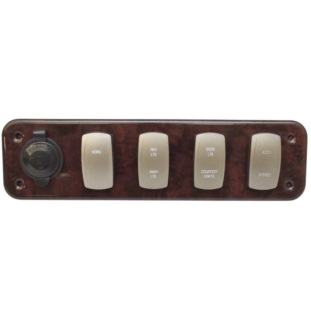 Premier Pontoon Boat Switch Panel - 10 1/4 X 2 3/4 Inch Woodgrain