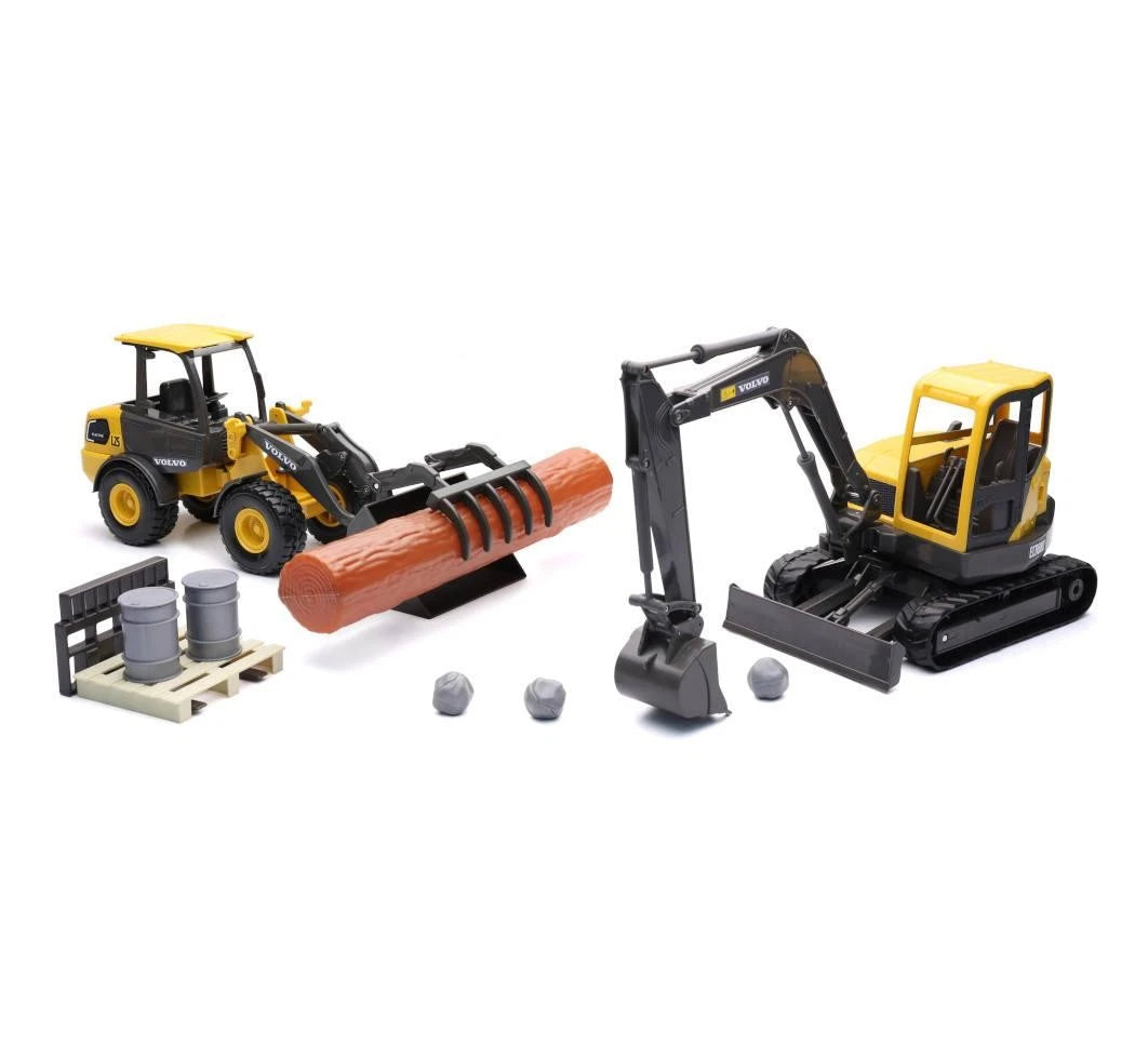 NEWRAY MODEL VOLVO L25 WHEEL LOADER AND ECR88D EXCAVATOR SET, SCALE 1:18