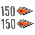 Larson Boat Raised Decals - 150 CC 5 3/4 Inch Silver Orange (pair)