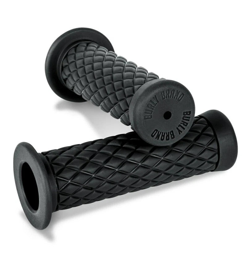 Burly Brand Rubber Diamondback Grips 7/8 in - Black for Motorcycles, Street &