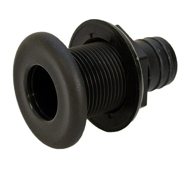 Boat Thru Hull Connector - Barbed 1 1/8 Inch Black Plastic