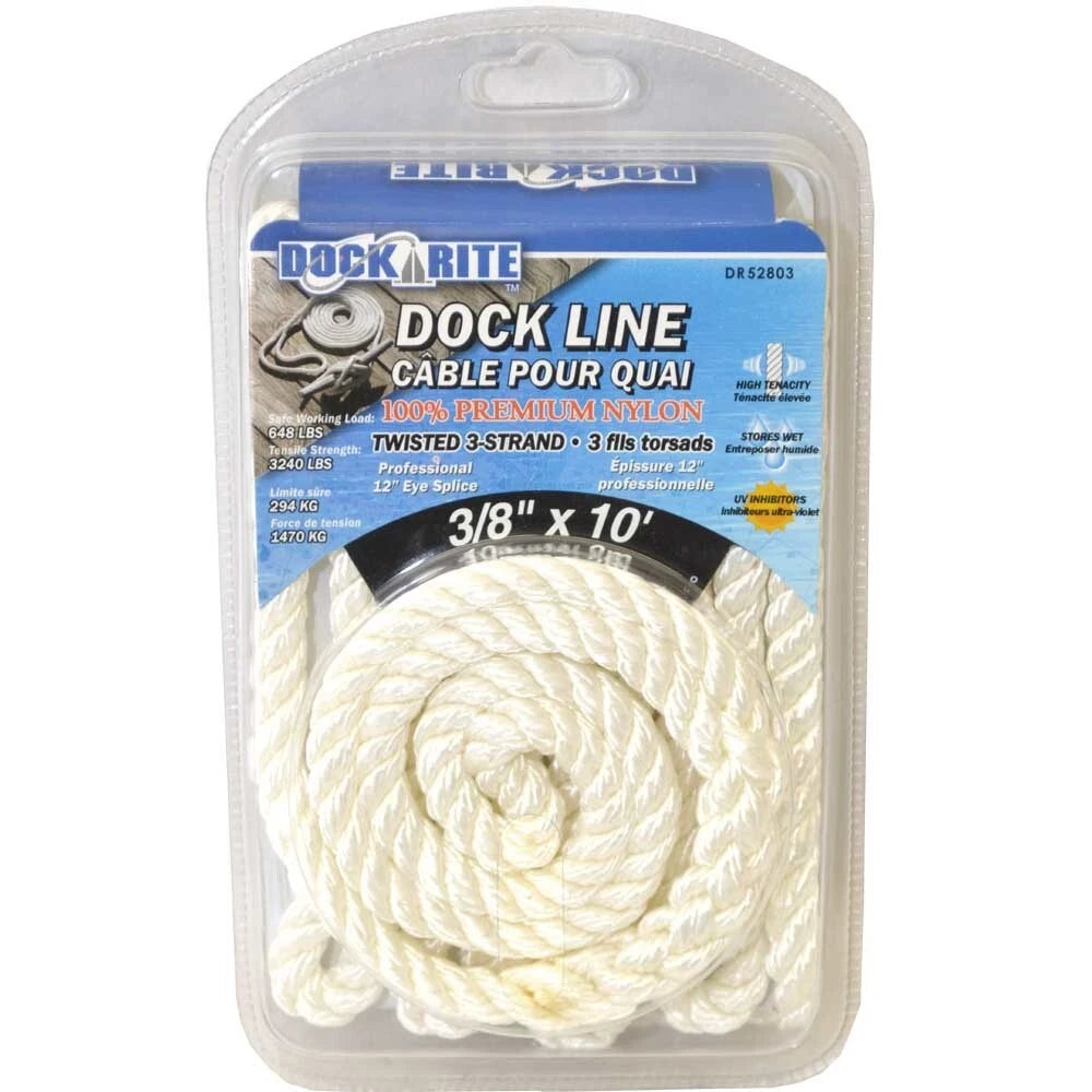 Dock Rite Boat Dock Line DR52803 - 3/8 Inch X 10 Foot White Nylon