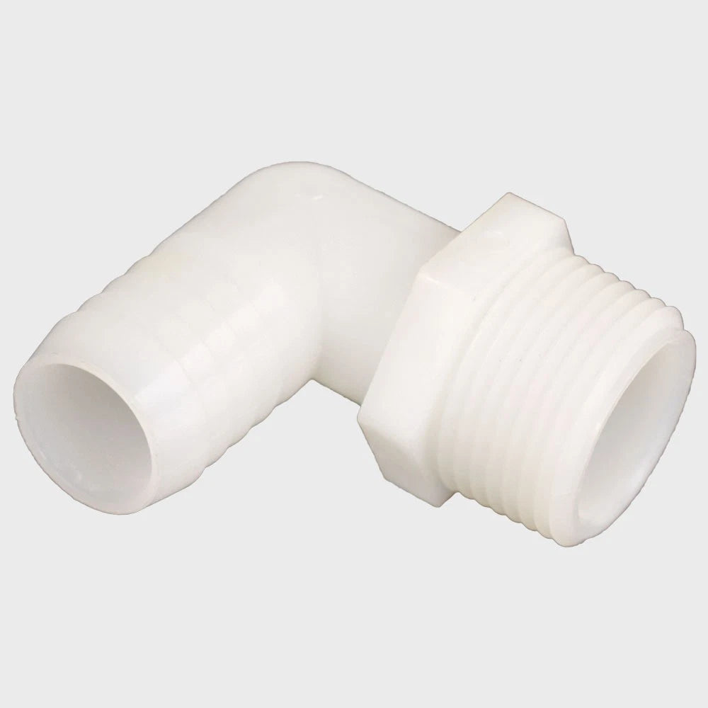Boat Pipe-Hose Elbow Fitting - 1 X 3/4 Inch White PVC