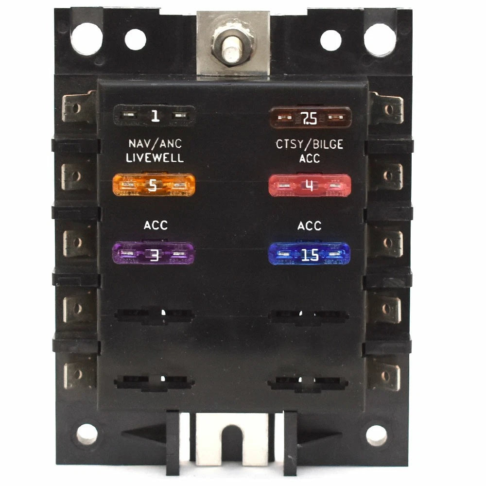 Boat Fuse Block Panel - 10-Position Prelabled Black ATO Size