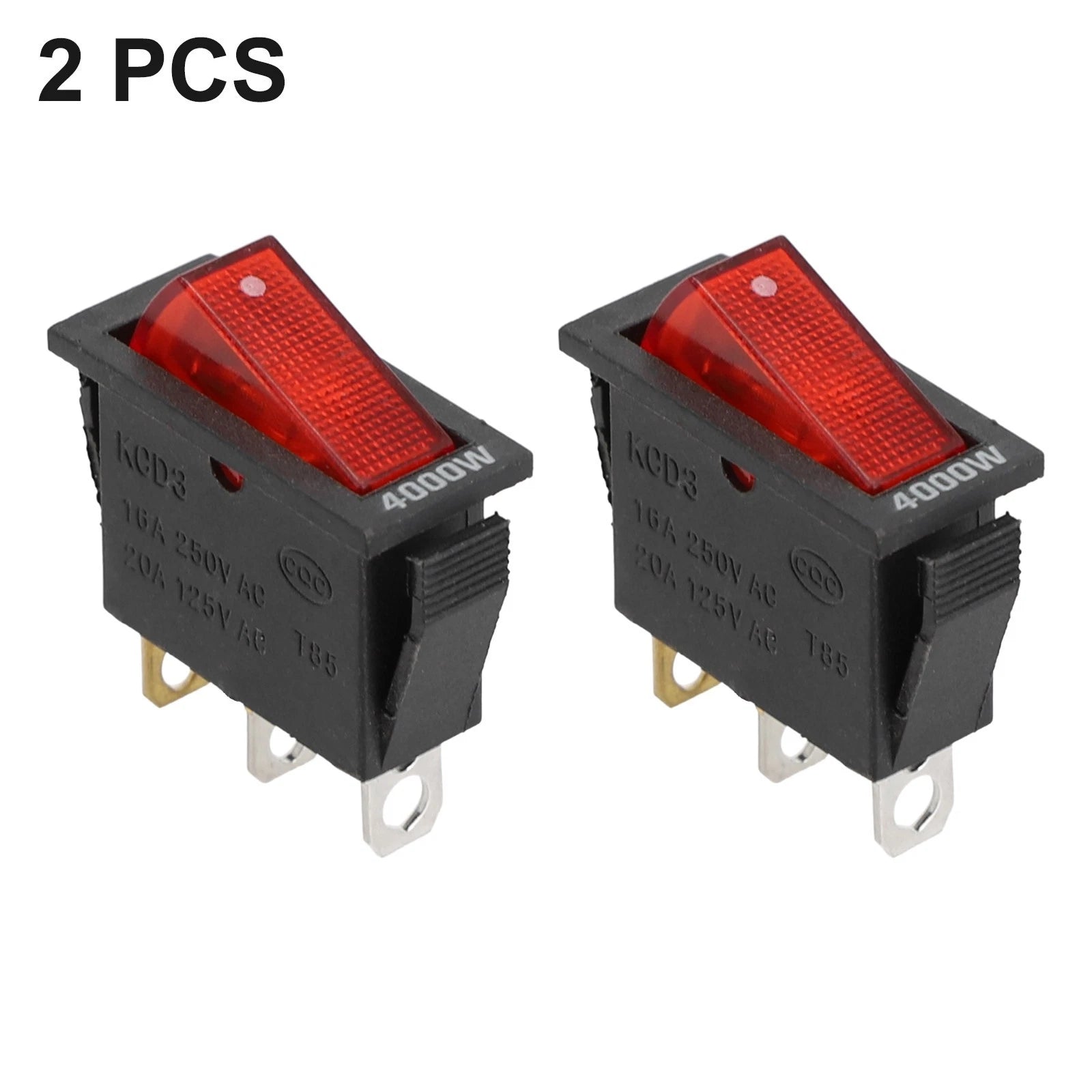 2pcs KCD3 for Red Button On-Off 3Pin DPST Boat Car Rocker Switch 15A/20A 250V