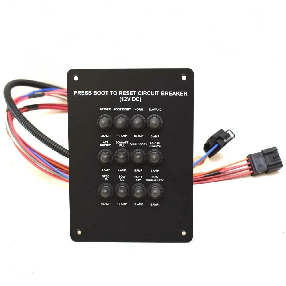 Trophy Boat Circuit Breaker Panel - Breakers 12VDC 7 X 5 Inch Black