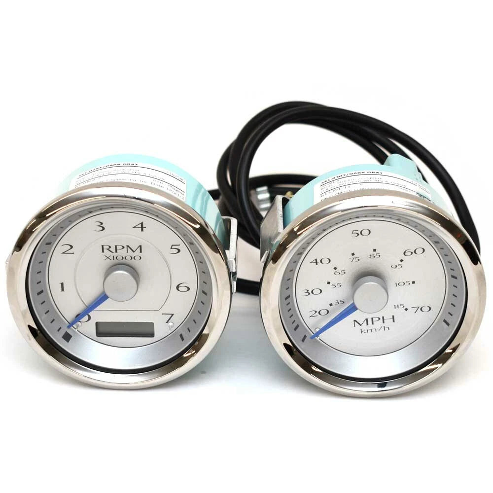 VeeThree Boat Gauge Set - Silver Blue 3 1/4 Inch (set of 2)