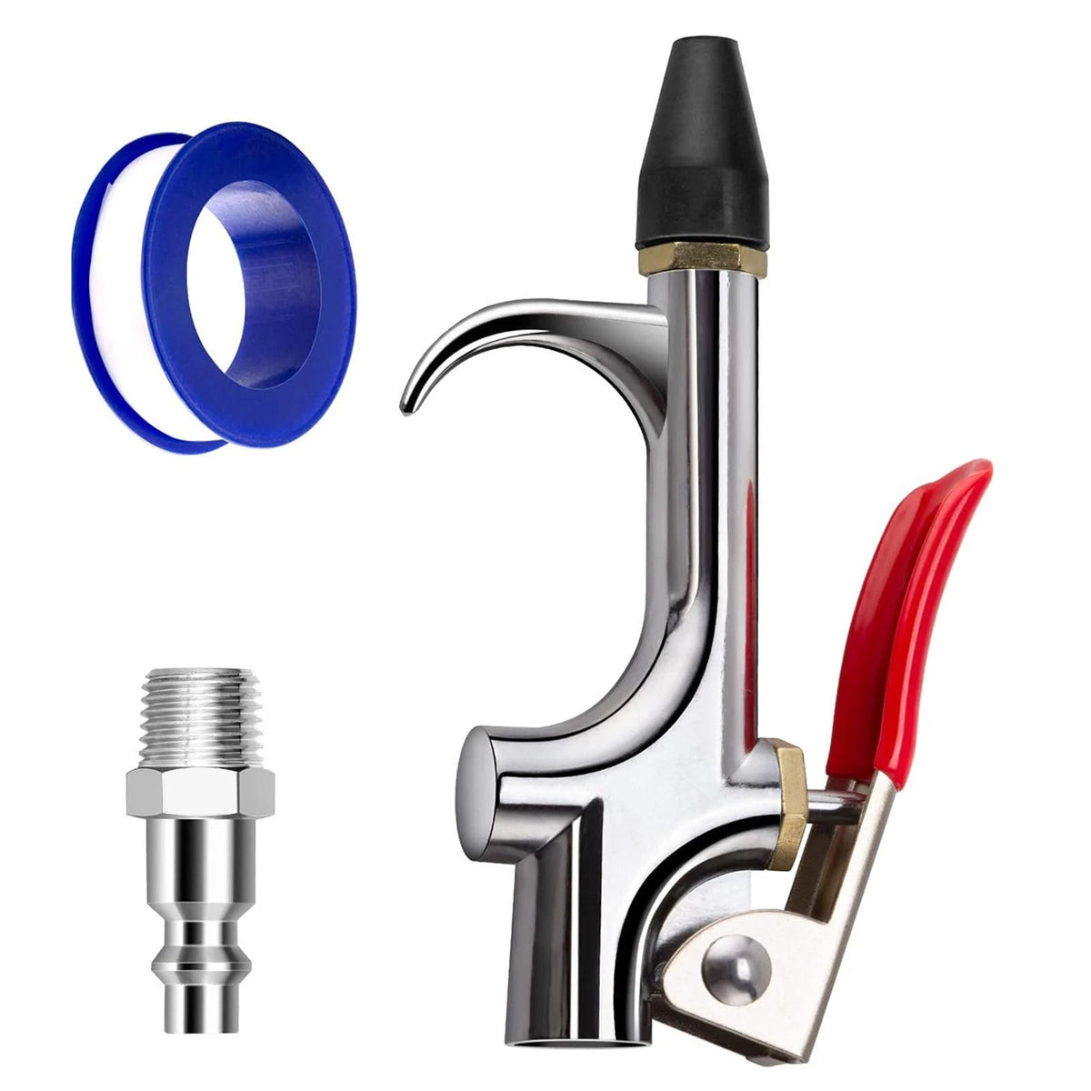 Air Compressor Blow Gun 1/4" NPT Male Quick Plug Rubber Nozzle PTFE Tape Kit