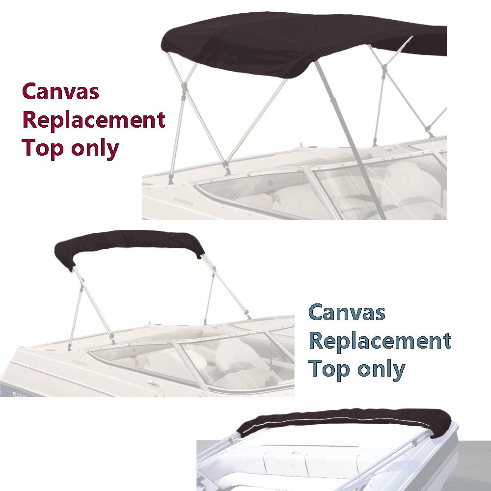 Bimini Top Boat Canopy Canvas Fabric Black with Boot Fits 3Bow 72"L 73"-78"W