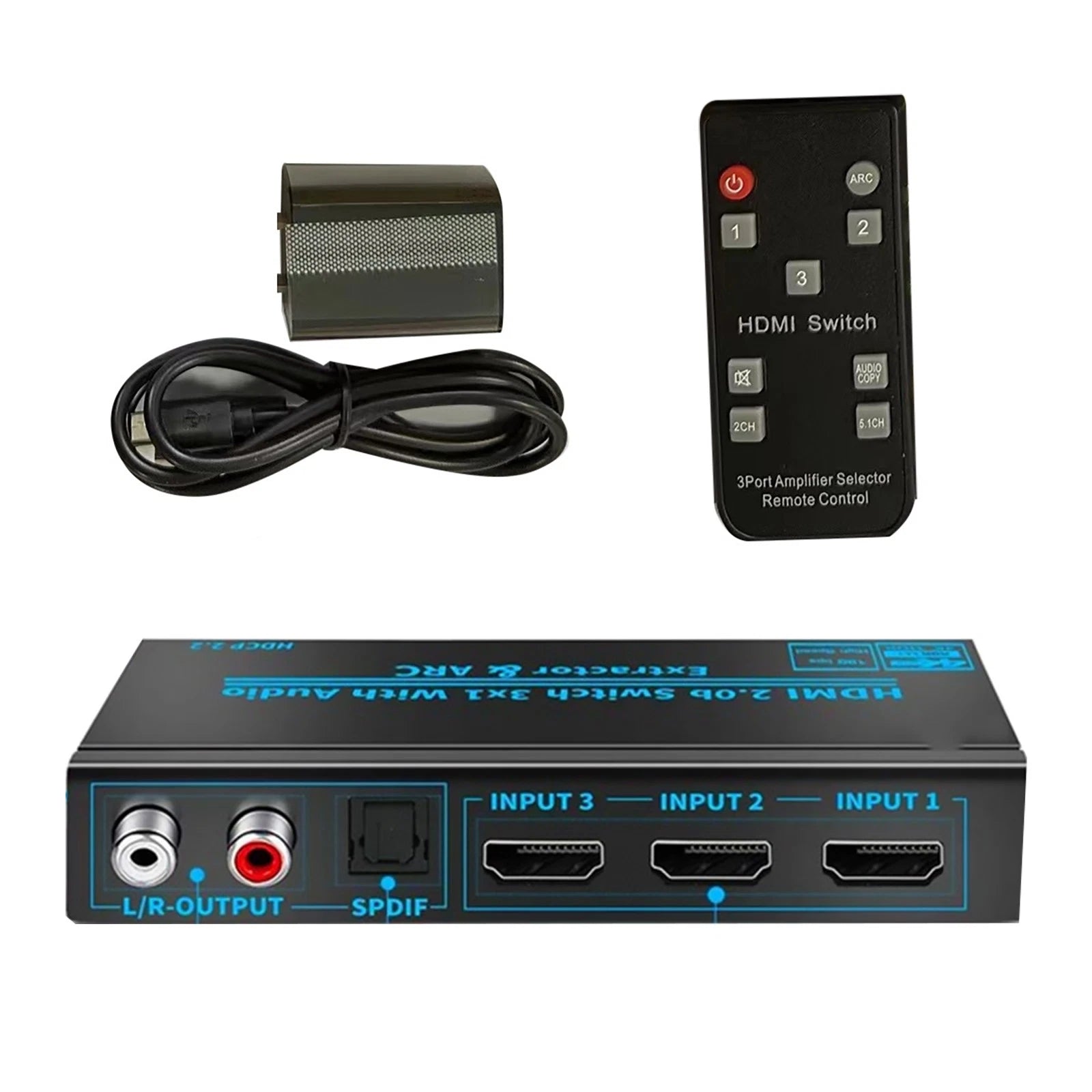 HDMI Switch with Audio 4K 60Hz HDMI2.0b Switch 3 in 1 Out Switcher Extractor