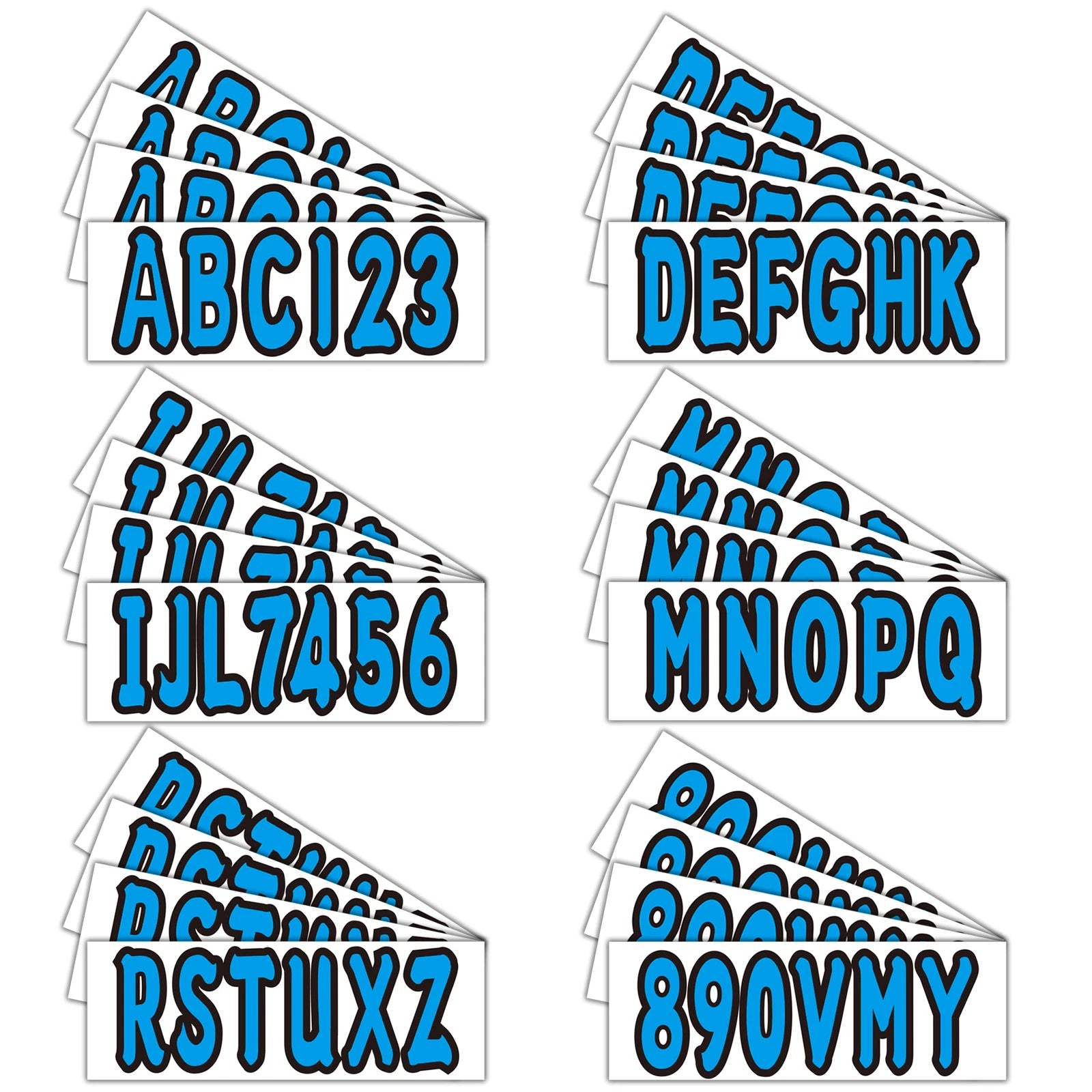 Custom Boat Registration Numbers Decals 4 Sets of A-Z & 0-9 Blue