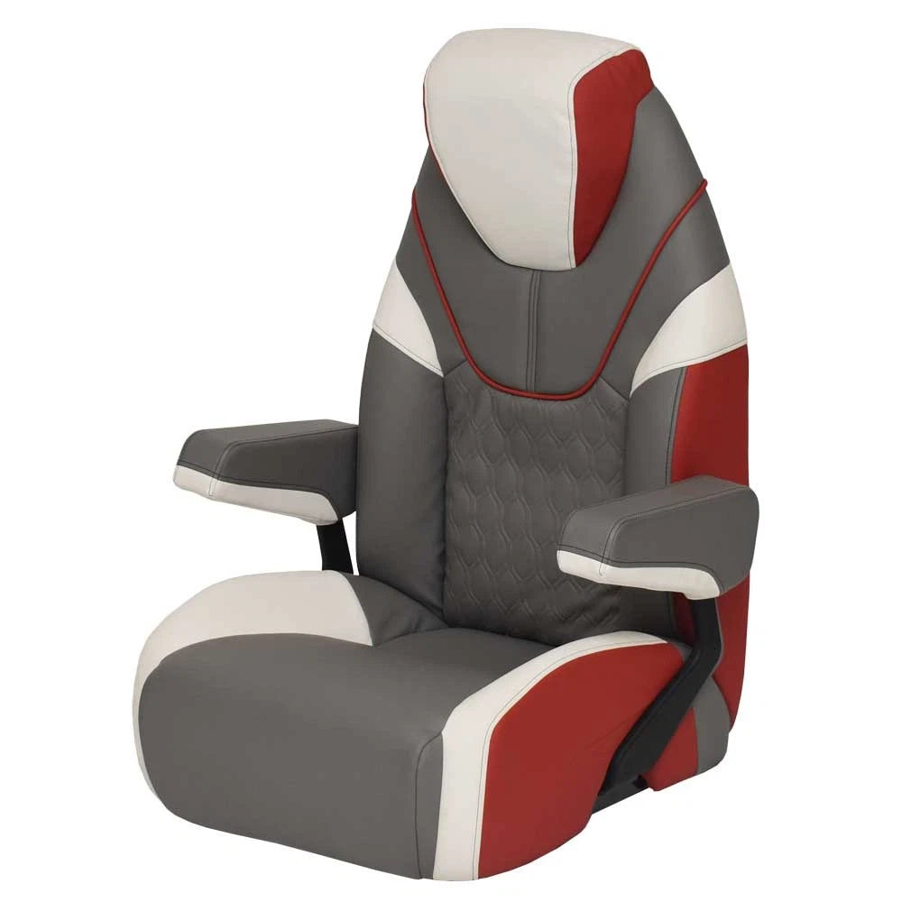 Pontoon Boat Captains Highback Helm Seat 126865 - Infinity Gray Red
