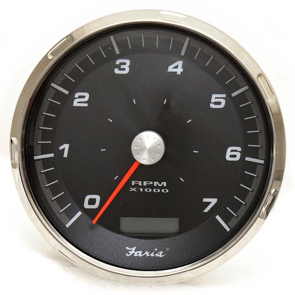Faria Boat Tachometer Gauge THC616B - 4 1/4 Inch Silver Black