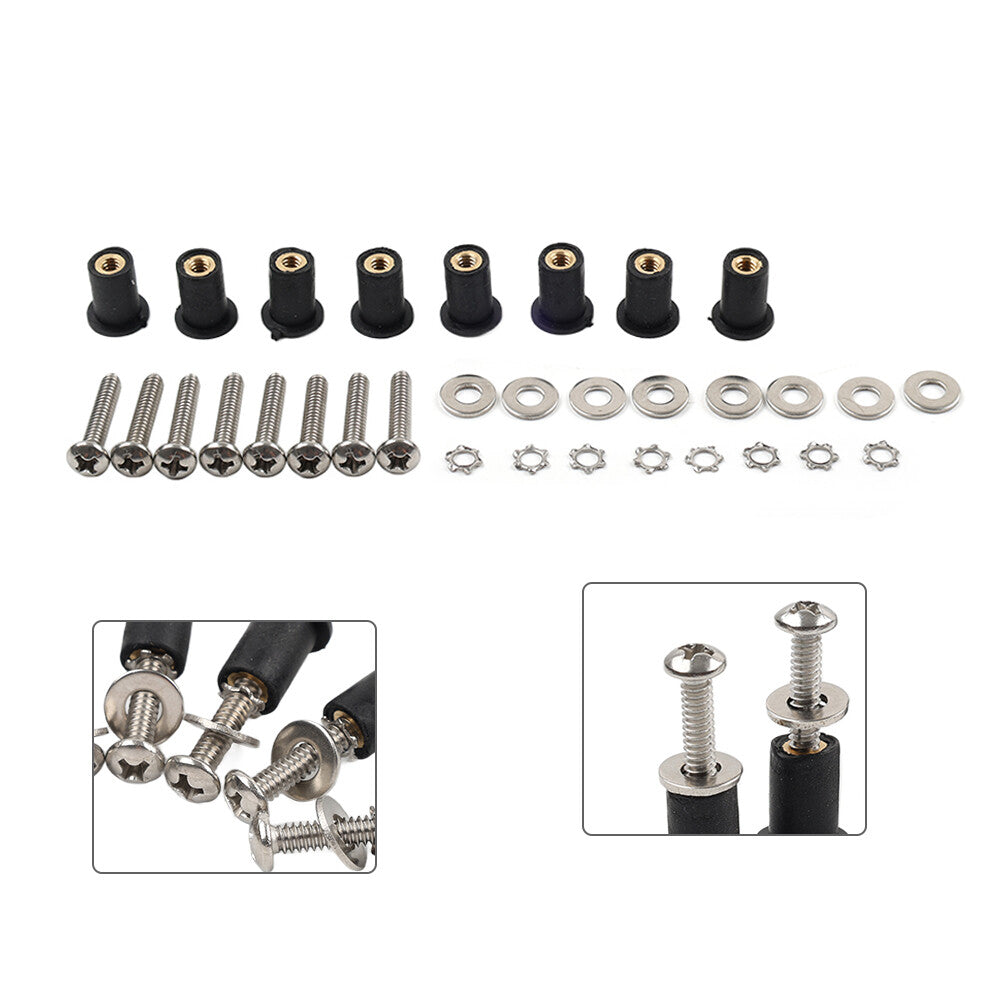 8PCS Headlight Bucket Nacelle Stainless Steel & Rubber Well Nut Kit for Harley