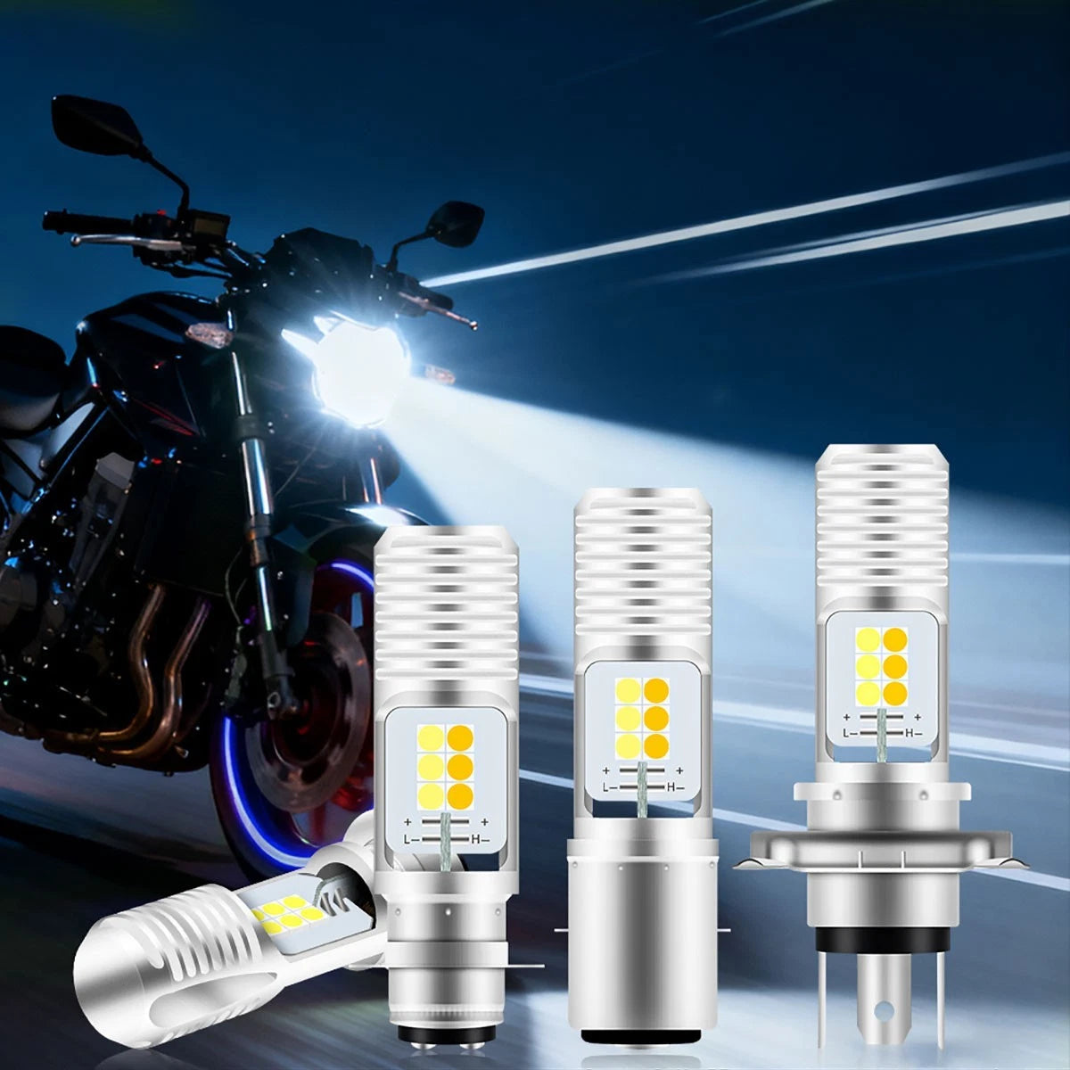 12V LED Headlight Motorcycle P15D H4 BA20D Spotlight for Various Vehicles