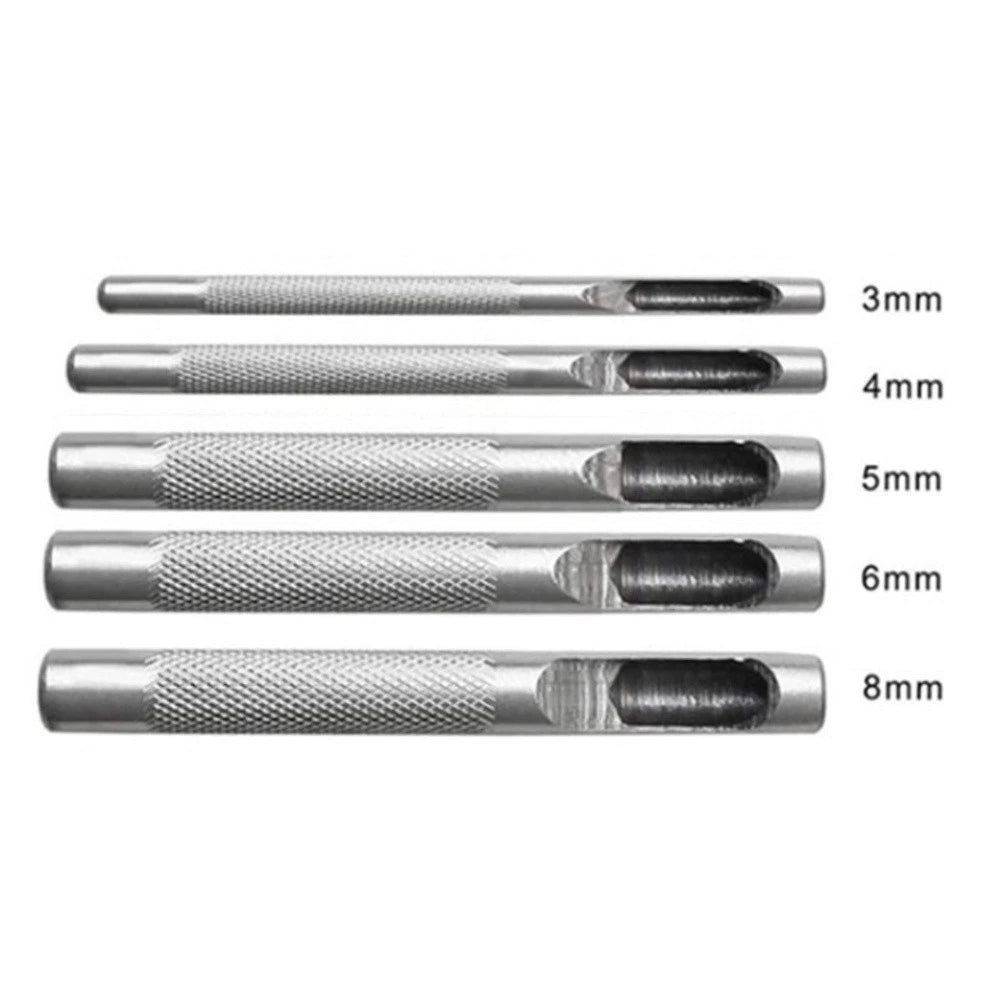 Leather Hole Punch Set 5pcs Steel Hollow Drilling Puncher Kit 3 to 8mm