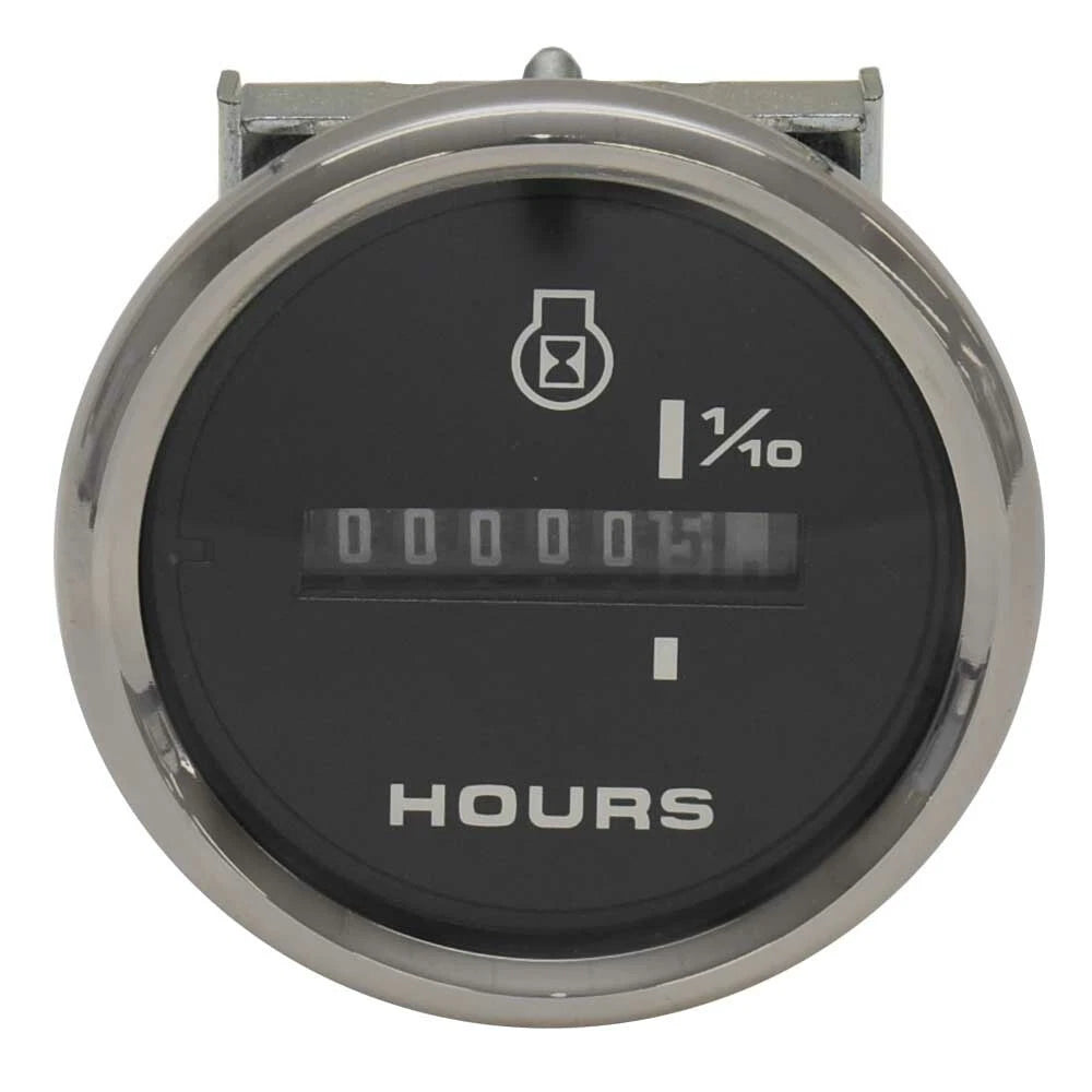 Veethree Boat Analog Hour Meter Gauge 65633SEF - Black Sterling 2 Inch