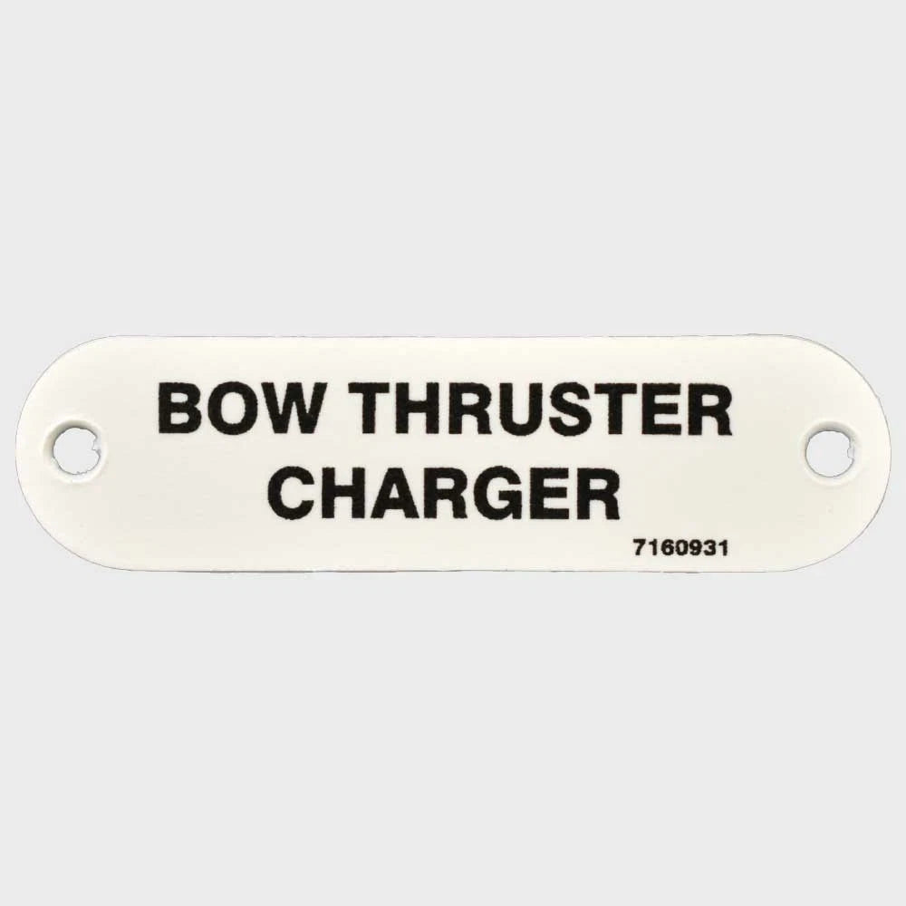 Carver Boat Bow Thruster Charger Label 7160931 - 2 3/4 X 3/4 Inch White Plastic
