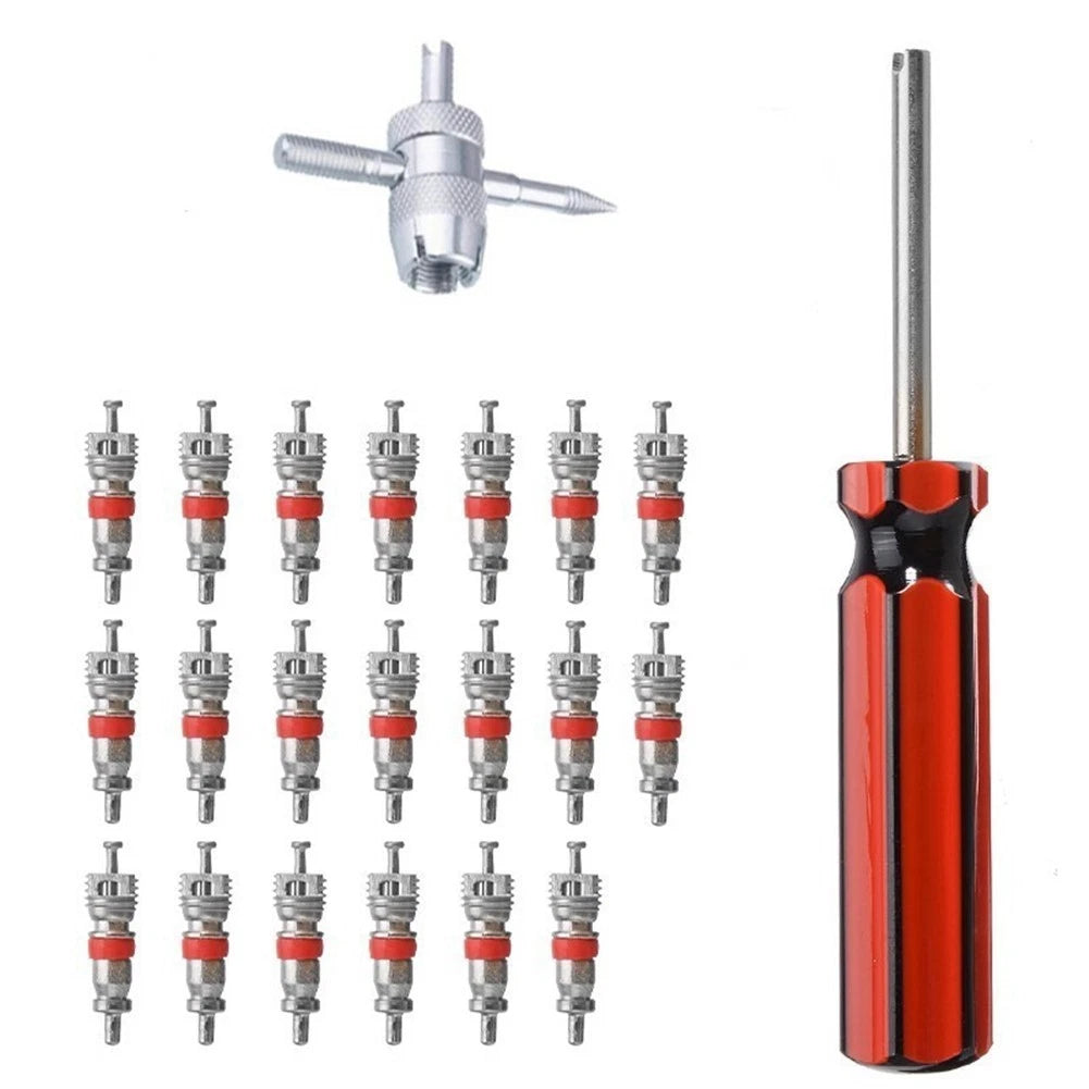 Car Motorcycle Tire Valve Core Tool Set with Nickel Plated Rust Resistant Rod