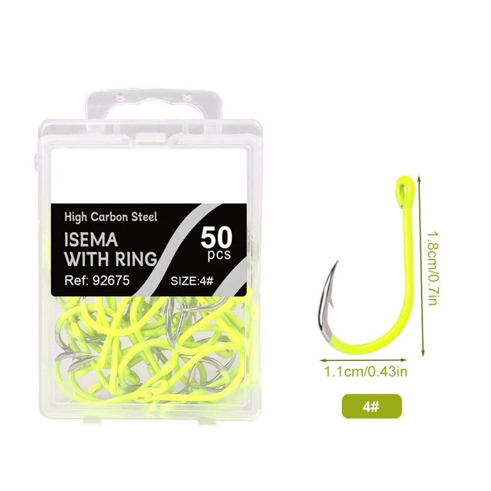 Superior Strength Single Fluorescent Fishing Hooks 50pcs Carp Hooks