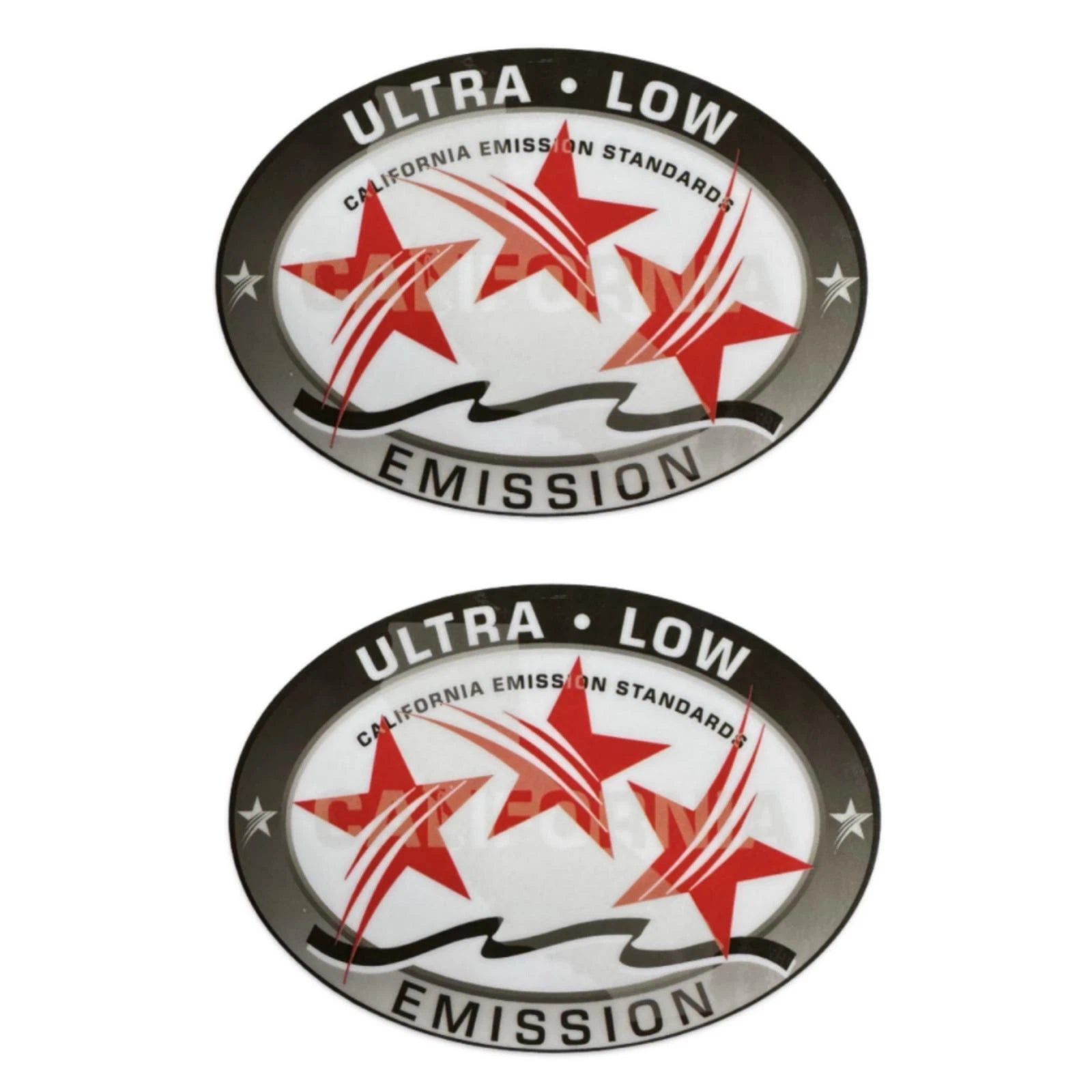 2Pcs Ultra Low Emission 3 Star California DOT Outboard Sticker - Red 3.58"x2.4