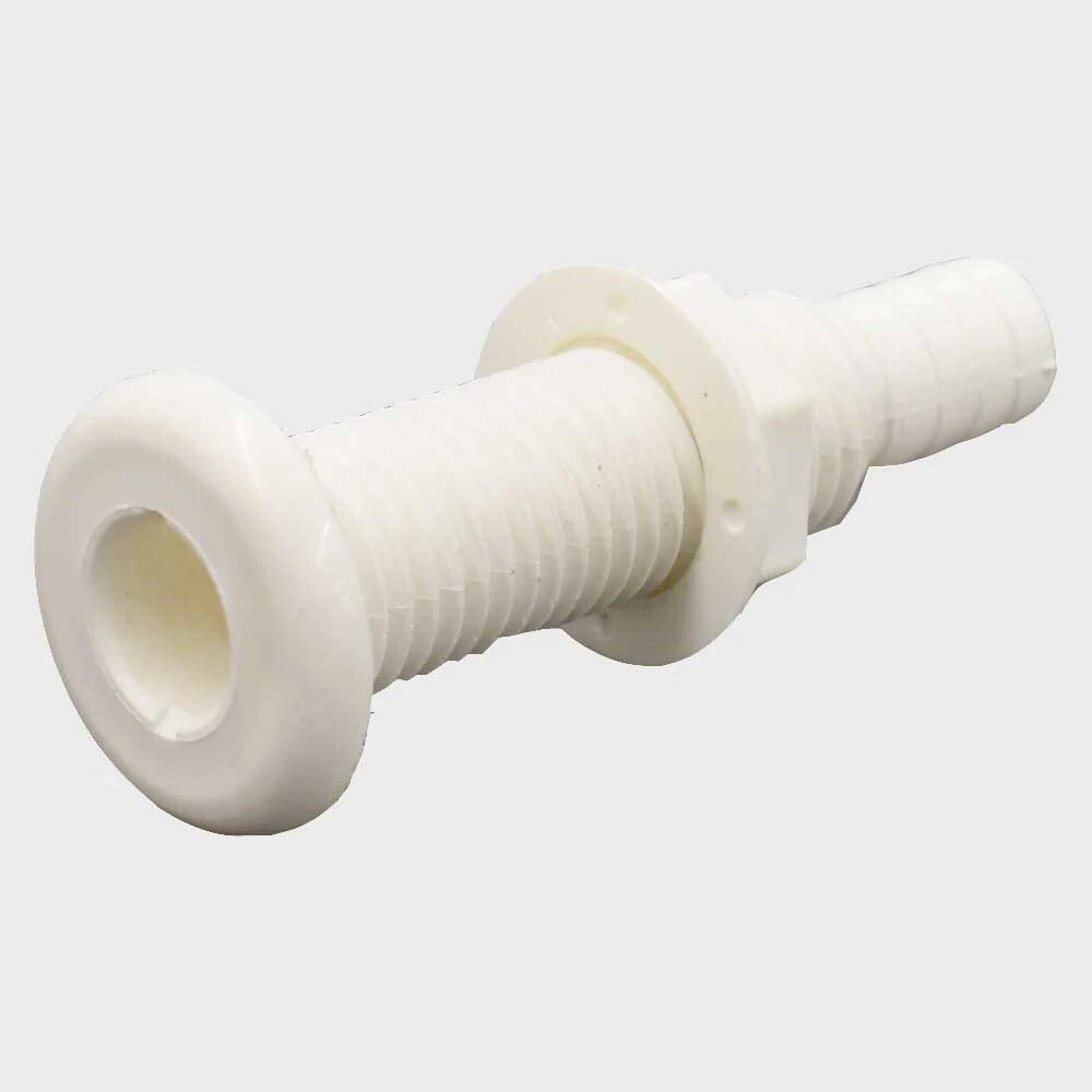 Boat Thru Hull Connector - Straight Matte White 3/4 Inch Plastic