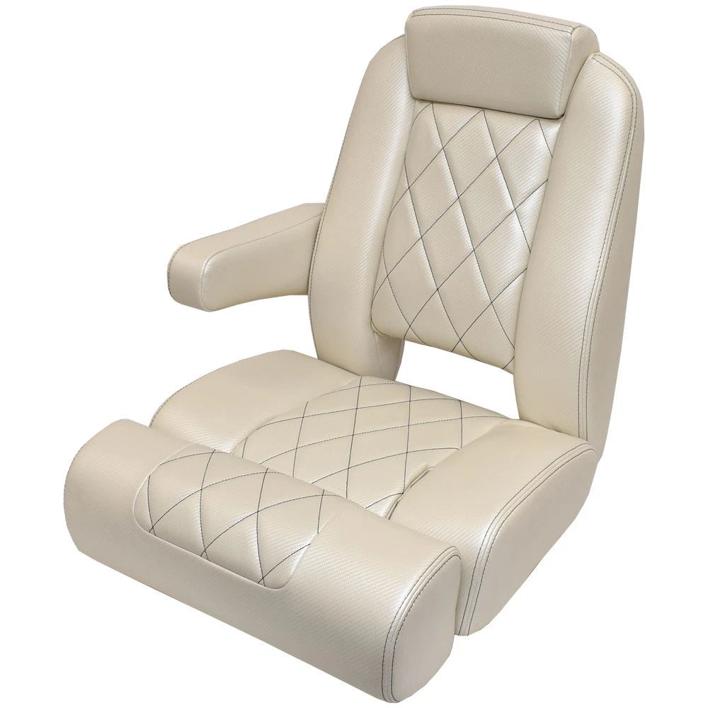 Blue Wave Boat Double Bolster Helm Seat - Llebroc Off White Vinyl
